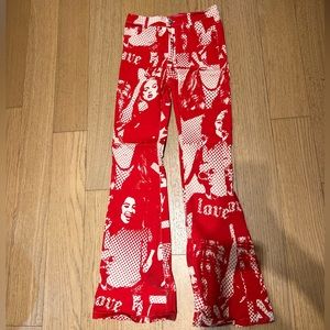 Red Patterned Flared Pants - Size M